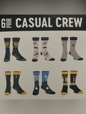 Happy Gilmore Crew Socks, 6-Pack, Mens Sizes 8-12. New with tags. Golf theme.